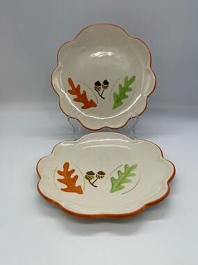 Temptations Old World Vivid Fall Harvest Leaves Set of 2 Salad Plates 8"